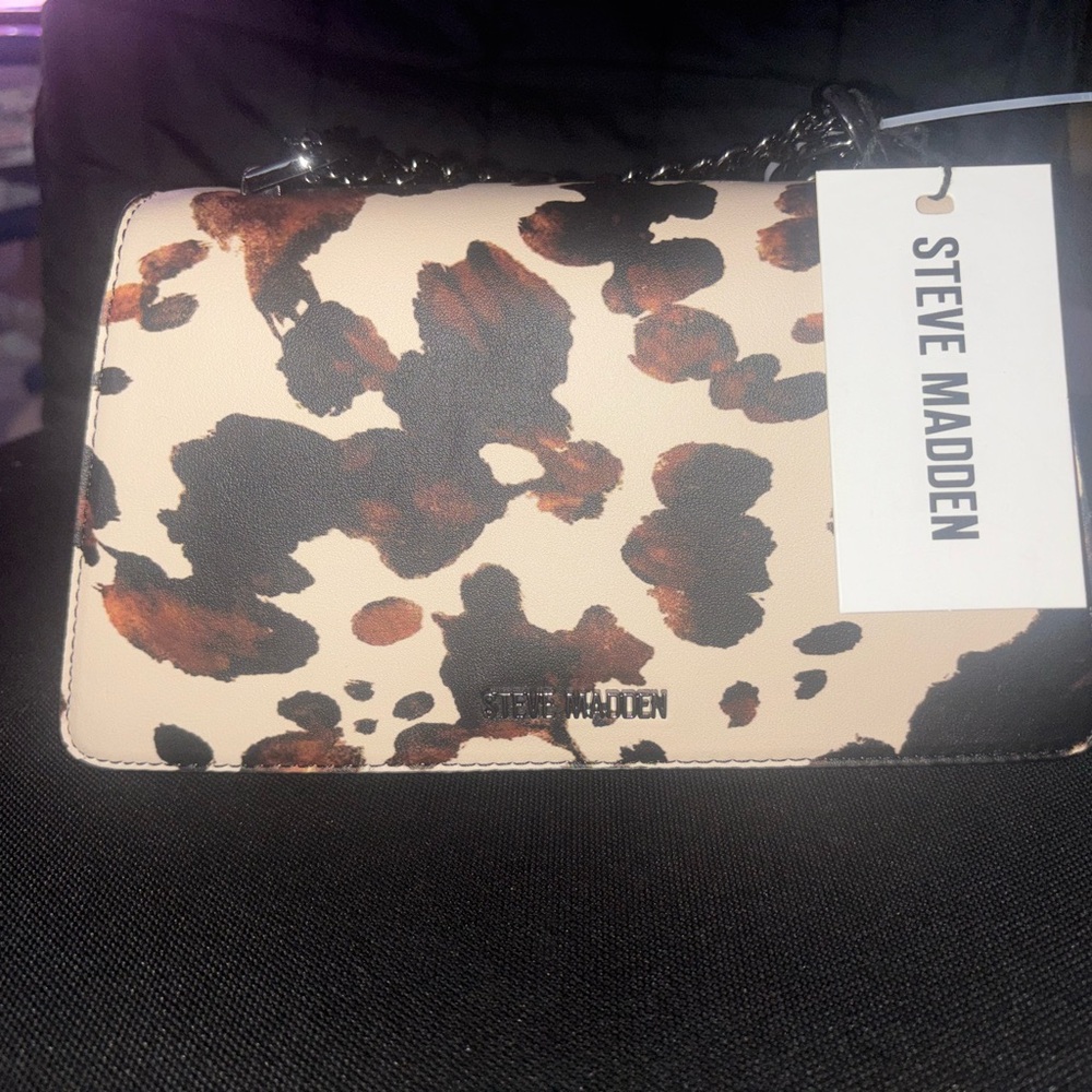 Steve Madden Animal Print Crossbody Bag - Black and Brown
